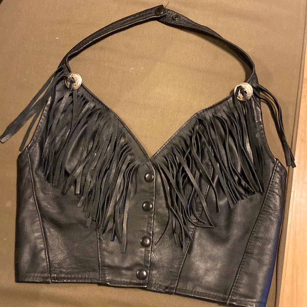 Leather crop top with fringe